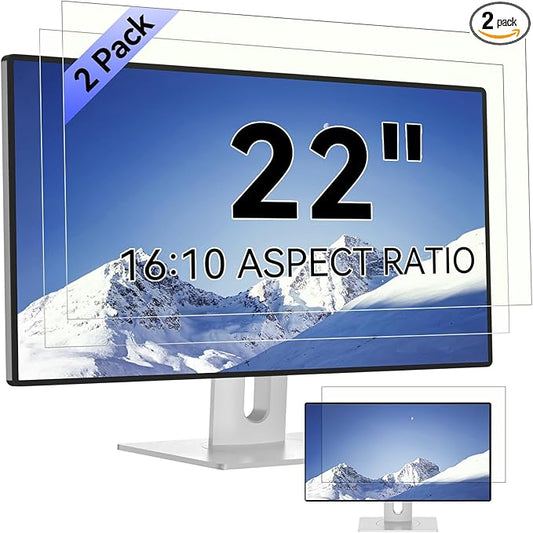 [2-Pack] 22 Inch Computer Blue Light Blocking Screen Protector for 16:10 Widescreen Monitor, Anti Glare Anti-UV Eye Protection Desktop PC LED Monitor Filter, Removable Anti-Scratch Screen Film 22in
