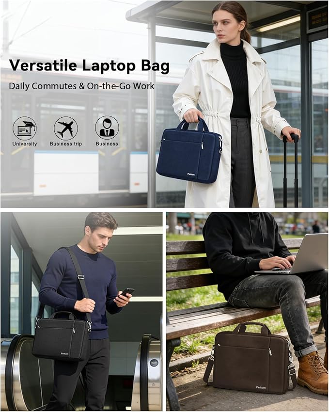 Ferkurn Laptop Bag Case for Women Men Computer Bag Compatible with HP Envy Pavilion Omen/LG Gram/MSI/Dell Inspiron XPS/Lenovo/Acer, Shoulder Strap Carrying Messenger Briefcase, Blue, 15.6 16 Inch