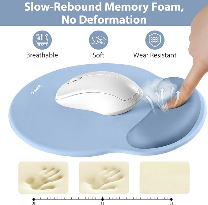 Sushret Mouse Pad and Keyboard Wrist Rest, 3-in-1 Gel Memory Foam Ergonomic Mouse Pad with Wrist Rest Set,Gaming Mousepad Arm Cushion Support for Computer Office Desk Accessories Cute Setup,Sky Blue
