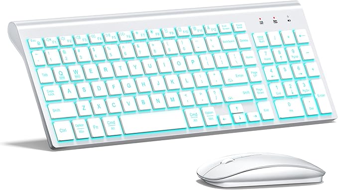 TopMate Wireless Keyboard and Mouse Ultra Slim Combo, 2.4G Silent Compact USB 2400DPI Mouse and Scissor Switch Backlit Keyboard Set, for PC/Laptop/Windows/Mac/Gaming - Matte White