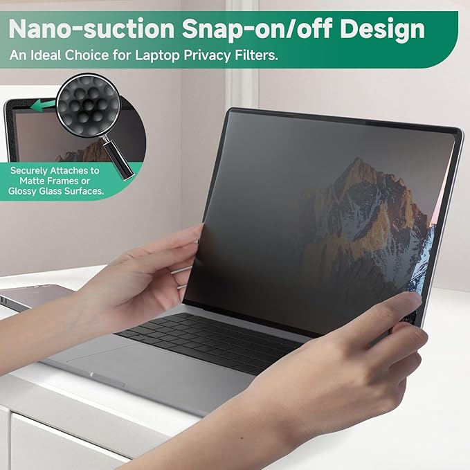 Nano-Suction Laptop Privacy Screen 15.6 Inch 16:9, Removable Screen Privacy Shield for Laptop, Anti Glare, Anti Bule Light, Screen Protector for Lenovo HP Dell Acer Asus Thinkpad