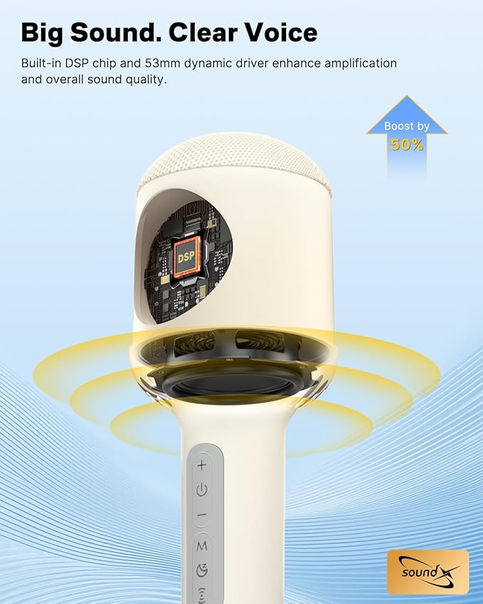 Wireless Bluetooth Karaoke Microphone with Dynamic Lights, Portable Handheld Mic, 6 Sound Effects, 10H Battery, Perfect for Kids Singing, Home Parties, Duet - Gift Idea, Works with All Smartphones