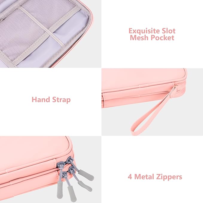DDgro Electronics Travel Organizer, Tech Accessories Pouch Bag for Cables/Charger & Cords (Pink, PU-M)