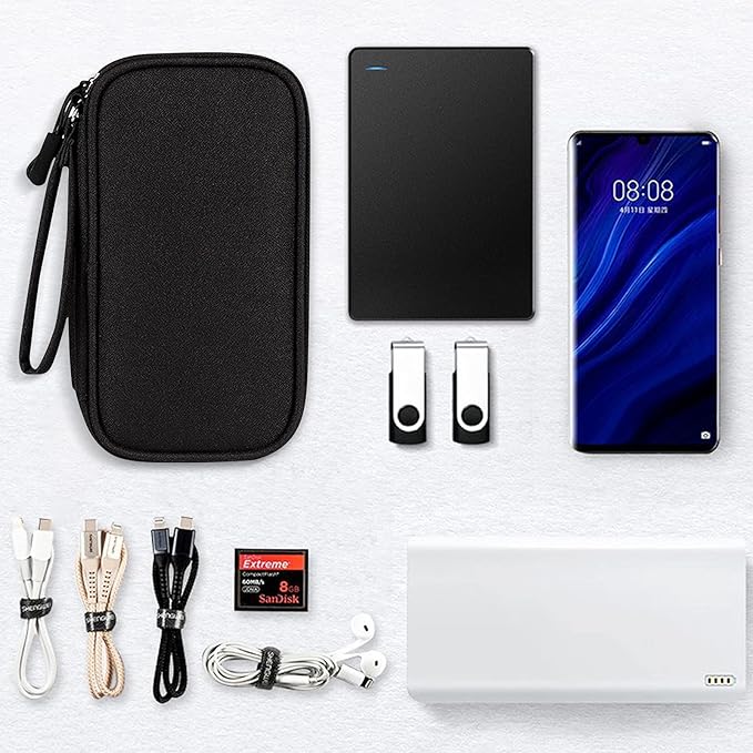 Skycase Electronic Organizer Travel Case - Waterproof Travel Cord Pouches for Organization, Cable Organizer, All-in-One Double Layers Storage Bag for Accessories, Charger, Cable, Black