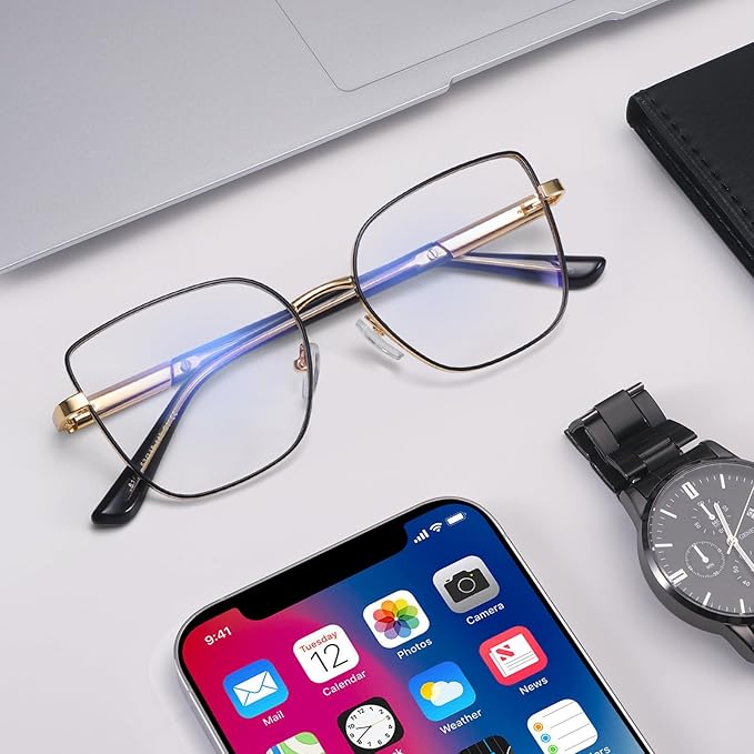 Dollger Blue Light Blocking Glasses for Women Trendy Oversized Computer Gaming Eyeglasses Cat Eye Metal Frame bluelight glasses Black