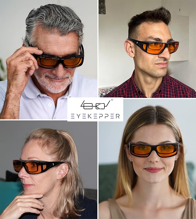 Eyekepper 100% Blue Light Reduction,Fitover Anti-Blue Blocking Computer Glasses Amber Lenses, Tortoise
