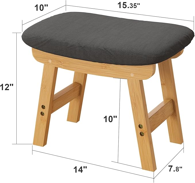 viewcare Gray Small Soft Footrest Ottoman with Wood Legs, Sofa Footrest Extra Seating for Living Room Entryway Office