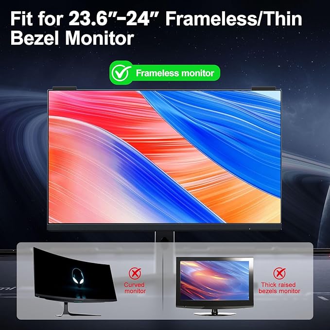 2 Pack 24 Inch Computer Privacy Screen Filter, 9H Hardness Anti-Scratch Shield for 23.6/23.8" Widescreen Monitor(16:9), Hanging Design for Open Office & Cubicle, Reduce Blue Light & Eye Strain