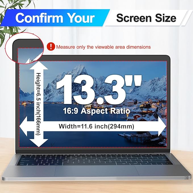 Magnetic Laptop Privacy Screen Filter 13.3 Inch for 16:9 Computer Monitor, Removable Anti Blue Light Privacy Shield, Anti-Glare Protector Compatible with Dell Hp Asus Lenovo