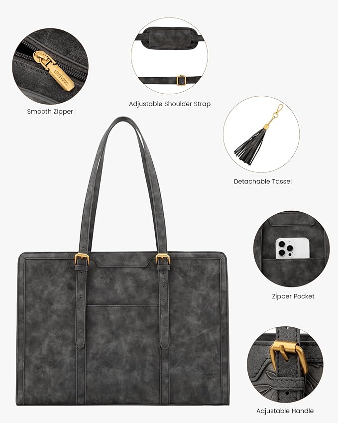LOVEVOOK Laptop Bag for Women Vintage Leather Work Tote 15.6 inch Large Capacity Computer bag with Clutch Purse for Office, Travel, School, Casual
