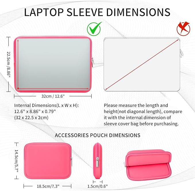 RAINYEAR 13 Inch Laptop Sleeve Case with Accessories Pouch, Compatible with 13.3" MacBook Air/Pro M1 M2 M3 M4 M5 A3449 A3240 A3113 A2681 A2338 (Bright Pink)