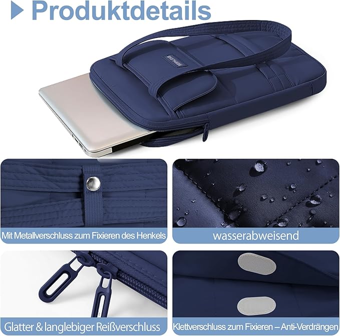 Puffy Laptop Sleeve 13-14 inch, Ultra Lightweight Laptop Case Compatible with MacBook Air/Pro 13/Pro 14 M5 M4 M3 M2 M1, iPad, HP Dell ASUS Lenovo, Vertical Laptop Bag with Handles, Navy Blue | 14.37"x10.24"x1.38"