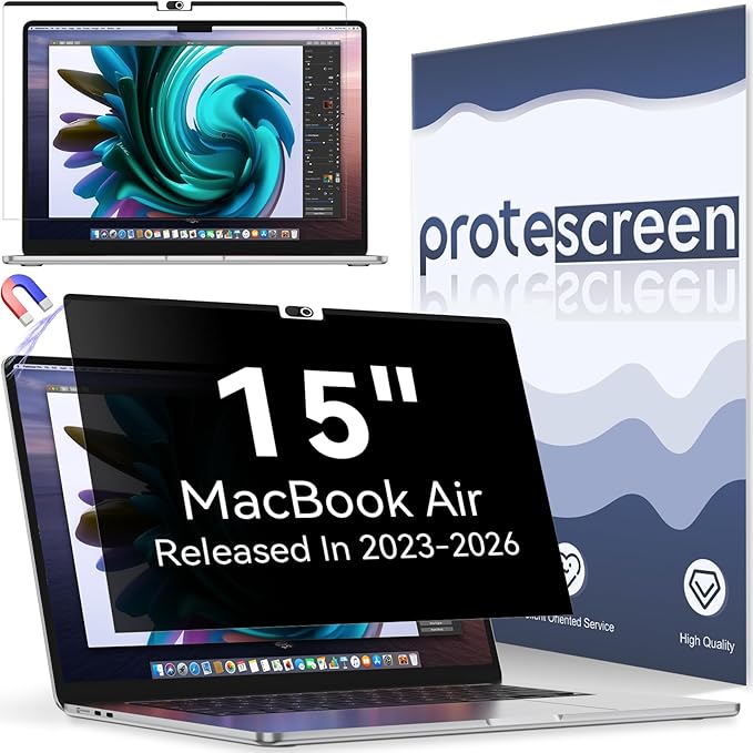 Magnetic Privacy Screen Protector Compatible with MacBook Air 15 Inch (2023-2026, M2 M3 M4 M5), Removable Anti Spy Blue Light Glare Shield Film Laptop Privacy Filter for Apple Mac Air 15.3