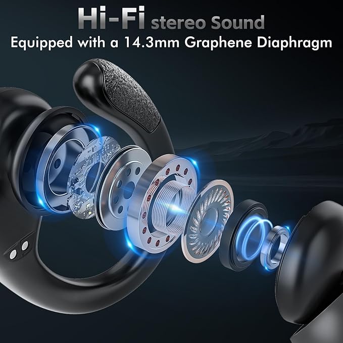 Wireless Earbuds Bluetooth 5.3 Headphones with 80H Playback, IPX7 Waterproof Over Ear Buds with LED Power Display for Sports Running Workouts