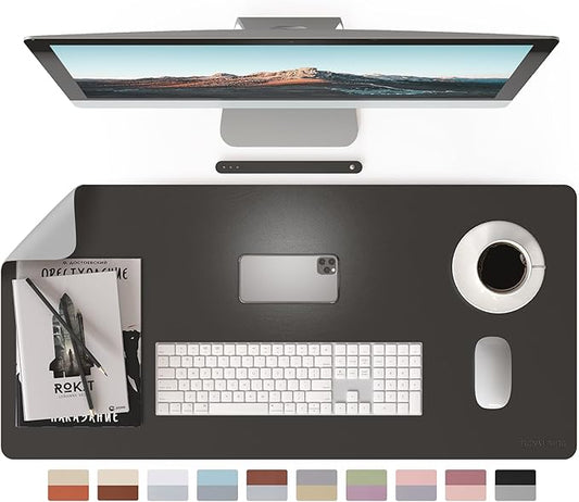 RENMTURE Double-Sided Two-Tone Faux Leather Desk mat Desktop Organization and Accessories Home and Office Large Mouse pad Game and Work (Black/Gray, 36"x17")