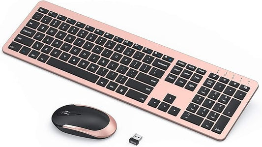 seenda Wireless Keyboard and Mouse Combo, Rechargeable Quiet Keyboard Mouse, Sleek and Ultra Thin Design, Full-Size with Number Pad for Windows, Laptop, PC, Notebook, Desktop (Rose Gold & Black)