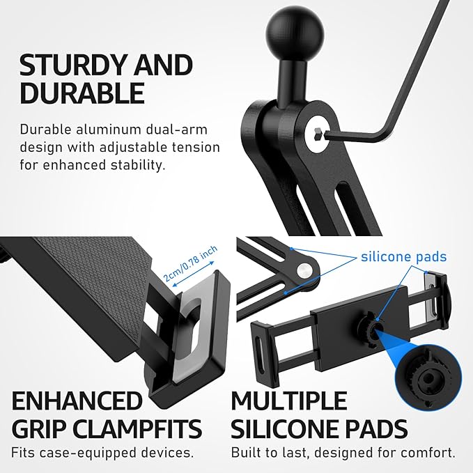 Adjustable Tablet Wall Mount, Aluminum iPad Wall Mount Holder with 360° Swivel, Extendable Wall Mount for 4.7-13" Phones & Tablets, Long Arm Foldable Bracket for iPad Pro/Air/Mini,Galaxy Tab, Kindle