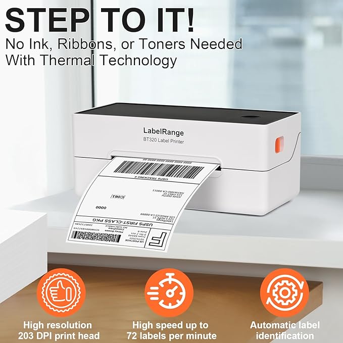 Ecommerce Label Printer 4x6, Thermal Shipping Label Printer, Support Amazon, Ebay, USPS, Pirate Ship, Bluetooth and USB Connection