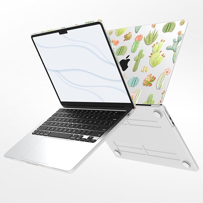 G JGOO Compatible with MacBook Air 13 inch Case 2026 2025-2022 M5 A3449 M4 A3240 M3 A3113 M2 A2681, Clear Hard Shell for MacBook Air 13.6 inch Case + Keyboard Cover + Screen Protector, Cacti