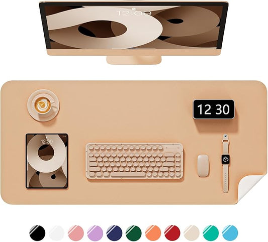 Desk Pad, 35.5" x 17" PU Leather Non-Slip Desk Mat Large Mouse Pad for Desktop, Waterproof Laptop Computer Writing Mat for Office, Home, Work, Gaming, Lead Yellow