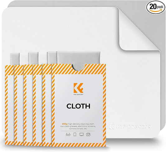 K&F CONCEPT 20 Pack Lens Cleaning Cloth | Microfiber Cleaning Cloth | Camera Lens Cleaner | Camera Lens, Glasses, VR/AR Headset, and Screen Cleaning | White & Grey by KFCONCEPT