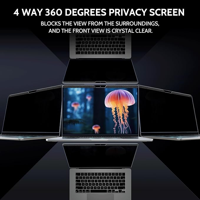 Peslv Magnetic 360° Privacy Screen for Macbook Pro 13 Inch (2016-2022, M1, M2), Removable Matte Anti Glare Blue Light Protector 4 Way Private Security Filter for 13.3" Mac Laptop Computer