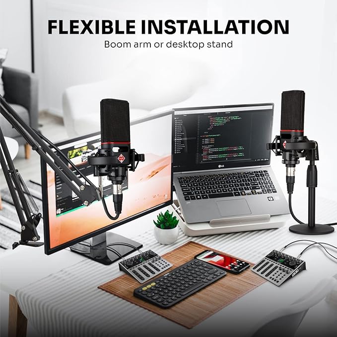 XLR Microphone Cardioid Condenser Microphone XLR with 25mm Large Diaphragm for Computer PC Metal Professional Studio Mic for Recording Podcasting Streaming Gaming ASMR Voice Over Vocals