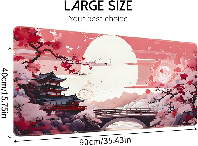 Japanese Large Gaming Mouse Pad 35.4 x 15.7 in Computer Mouse Pad Anime Gaming Mousepad, Expanded Architecture Cute Desk Pad with Nop-Slip Suitable for Home Office