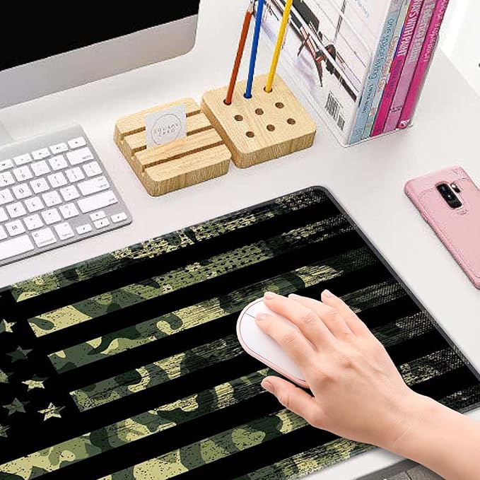 Large Mouse Pad, Desk Mat, Gaming Mouse Pad, XL Mouse Pad for Desk, Desk Pad for Keyboard Mice, Desk Matt for Desktop, Extended Long Mousepad Thin, 31.5 x 11.8 Inch American Flag with Camouflage
