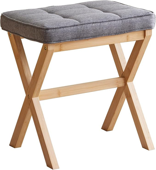 FILWH Foot Stool Small Ottoman Foot Rest Padded Foot Stool Desk for Under Office Desk Vanity Stool Bamboo Footstool Sofa Footrest Shoe Stool Small Foot Stools (Natural Legs + Gray)