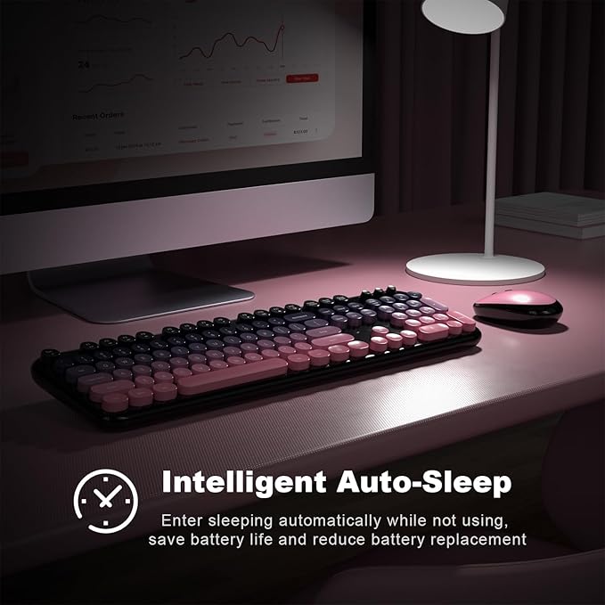 Wireless Keyboard Mouse Combo, Typewriter Full Size Keyboard with Number Pad and 2 in 1 USB Connected Mouse for PC Computer Laptop Desktop Windows 7 8 10 11 (Berry Pink)