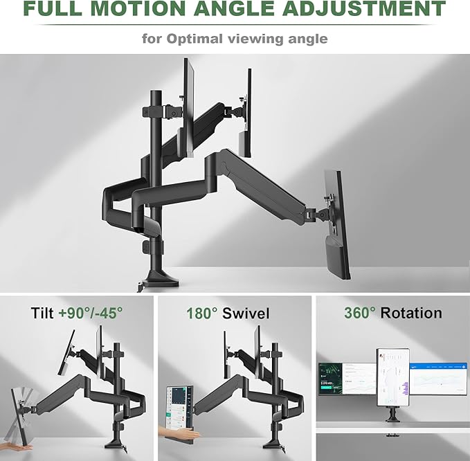 UPGRAVITY Triple Monitor Stand for Three Computer Screens up to 32”, Heavy Duty C-Clamp Base, Fully Adjustable Gas Spring 3 Monitor Desk Mount Arms Hold up to 30.9 lbs Each