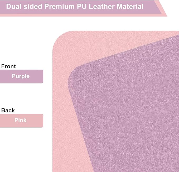 Dual Sided PU Leather Desk Pad, Mouse Pad, Office Desk Mat, Non-Slip Laptop Desk Pad, Waterproof Desk Writing Pad for Office and Home (23.6" x 11.8", Pink+Purple)