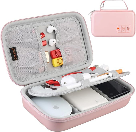 Canboc Hard Electronic Organizer Travel Case Electronics Accessories Cable Gadget Wire Storage Tech Bag Double Layer Shockproof Box for Charger Cord Flash Drive Mouse Apple Pencil Power Bank,Rose Gold