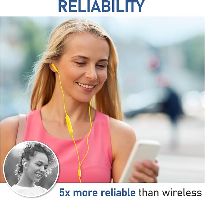 LUDOS FEROX Wired Earbuds in-Ear Headphones, 5 Year Warranty, Earphones with Microphone, Noise Isolation Corded for 3.5mm Jack Ear Buds for iPhone, Samsung, Laptop, Kids, School Students - Yellow