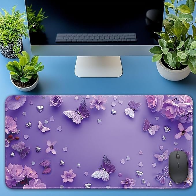 Desk Pad Protector, Office Desk Mat, Large Mouse Pad, Non-Slip Desk Blotter, 23.6x11.8 inch, Purple Butterfly