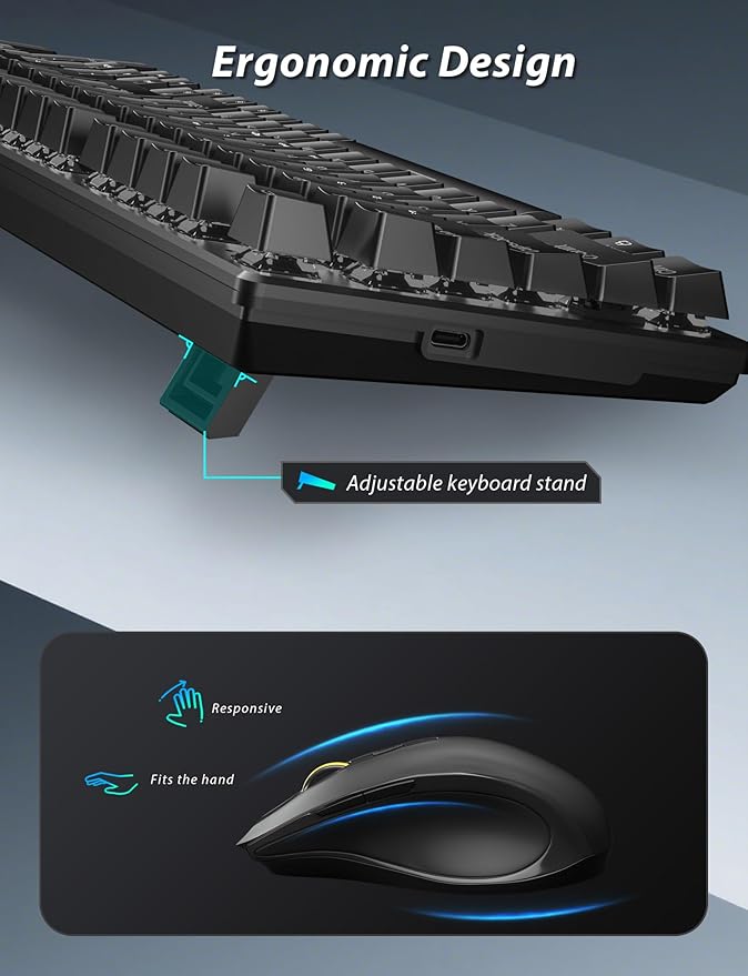 Wireless Mechanical Keyboard and Mouse Combo, 98-Key Gaming Keyboard with RGB Backlit, Tri-Mode BT5.0/2.4G/USB-C, 4000mAh Battery, 3200 DPI Gaming Mouse with Mouse Pad for PC, Laptop, Tablet