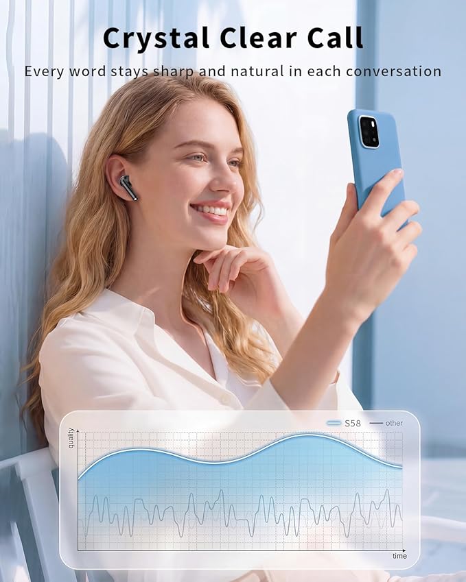 Wireless Earbuds, Bluetooth 5.4 Headphones HiFi Stereo, Ear Buds with 50H Playback, LED Display Wireless Earphones Clear Calls, IP7 Waterproof, Bluetooth Earbuds for Laptop/Phones/Sports, Black