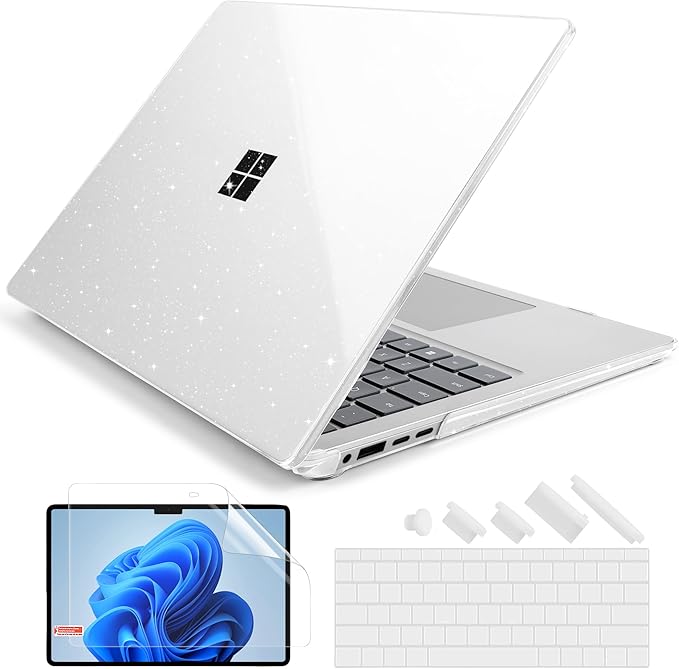 Batianda Premium Crystal Case for Microsoft Surface Laptop 13.8-inch Touchscreen 2024 (7th Edition) Lightweight Durable Scratch-Resistant, with Keyboard Cover & Screen Protector, Bling Clear