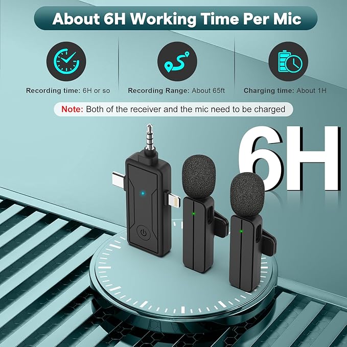 3 in 1 Wireless Mini Microphone for iPhone Android Phone Camera - Bluetooth Lavalier Lapel Mic for Video Recording - Clip on Shirt Microphones for Tiktok YouTube Podcast Vlogging