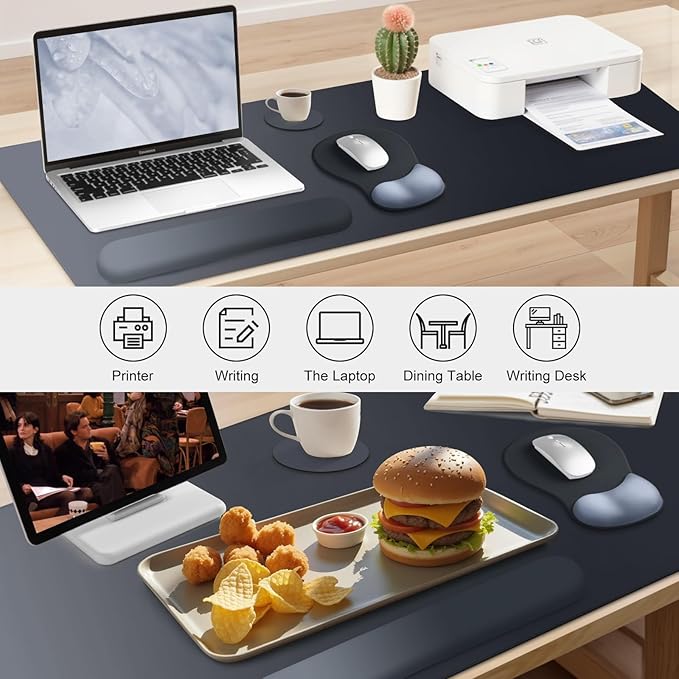 4-in-1 Large Gaming Mouse Pad, Keyboard Wrist Rest Pad & Wrist Support Mousepad Set, Extended Desk Pad Waterproof Desk Mat Protector for Home Office Decor Study Game 35.4×15.7 Inches Big I Black