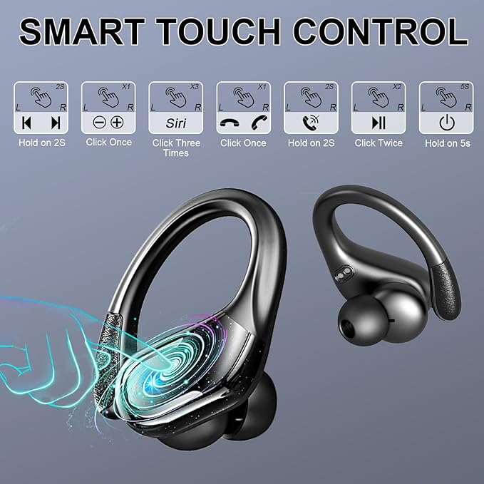 Wireless Earbuds Sport, Bluetooth 5.4 Headphones 2025 Bluetooth Earbuds with 75Hrs Stereo, 4 ENC Mic, Over-Ear Buds with Earhooks Noise Canceling Earphones , IP7 Waterproof Headset for Workout/Running