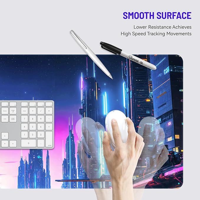 Mouse Pad Desk Mat Gaming Large Keyboard Cute Office Desktop Computer Laptop City XXL Long Giant Big Kawaii Cool Modern Design for Women Girl Men Boy Gamer Oversized Wide 30x12'' Mousepad