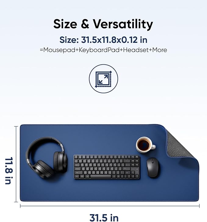 Waterproof Large Gaming Mouse Pad with Durable Stitched Edges, Non-Slip Rubber Base, Grainy Jacquard Mouse Mat Desk Pad for Home Office Gaming, 31.5''x11.8''x0.12'', Matte Gray