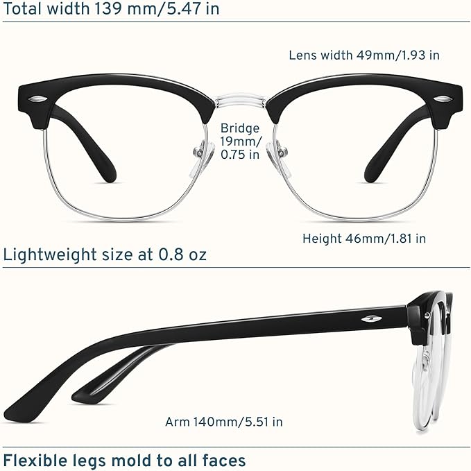 racico Blue Light Glasses for Men & Women - Mixed Material + Metal Frames with UV Protection Coating