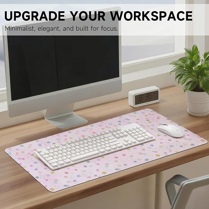 AUPET Leather Desk Pad Blotter Mat, Large Mouse Pad, Non-Slip Waterproof Desk Writing Pad Protector, Desk Decor for Office，Home，Gaming (Dreamy Rainbow Star Pattern, 35.4X15.7 inch)