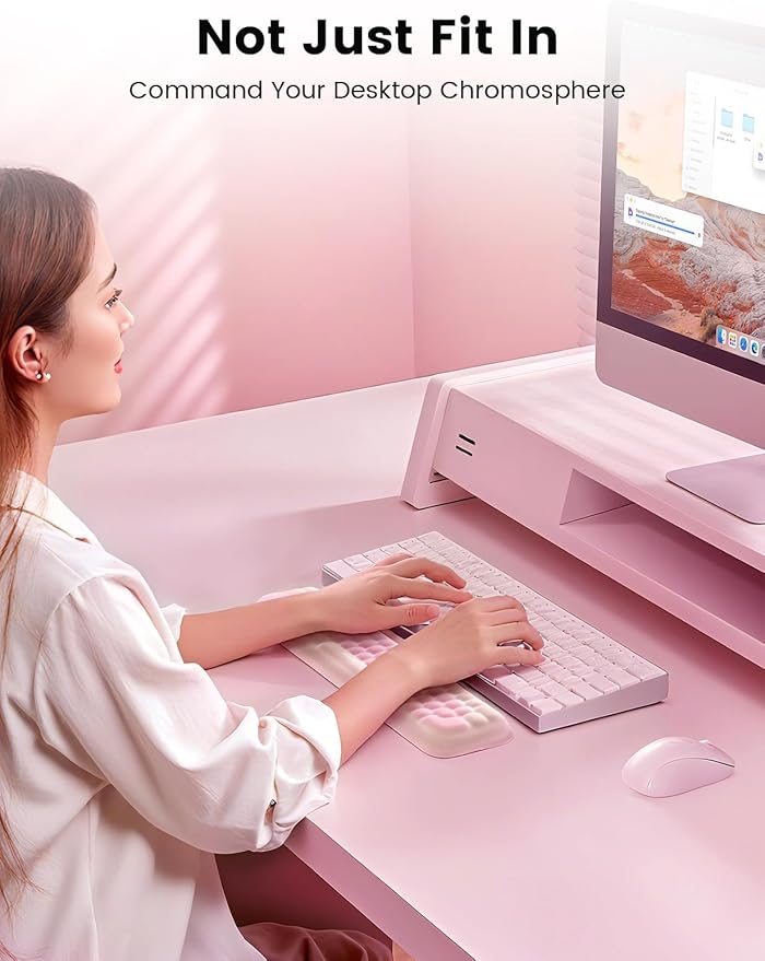 Meatanty Keyboard Wrist Rest, Ergonomic Keypad Support, Soft Memory Foam Hand Rest Pad for Typing Comfort, Computer Desk Accessory for Hand Palm Pain Relief, Laptop Office Home School Women Girl Pink