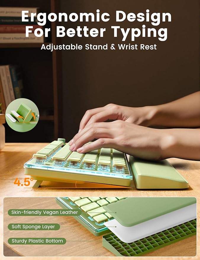 Wireless Keyboard and Mouse Combo - 9 Backlit Effects, Wrist Rest, Double-Shot Keycaps, Metal Panel, Long-Lasting Rechargeable, 2.4G Keyboard Mouse Set for Windows Mac PC Laptop – Sablute (Green)