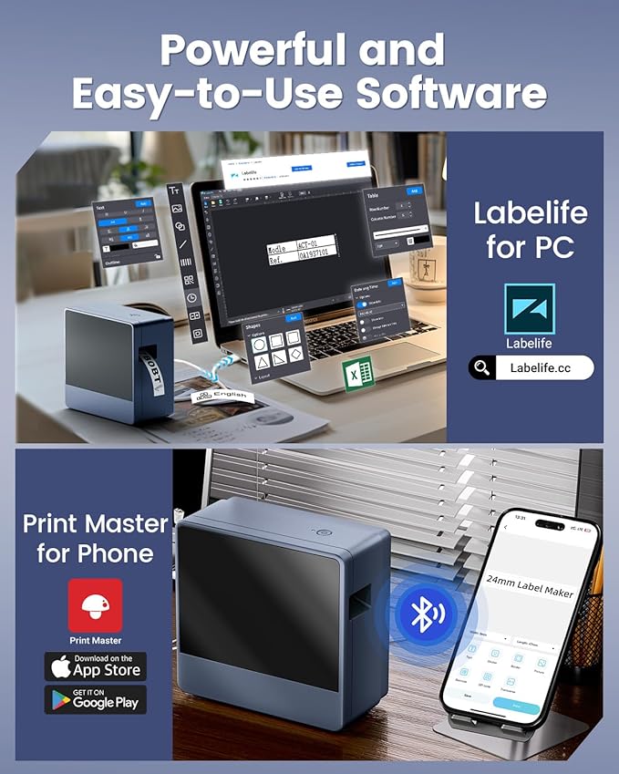 Large Print Label Maker Machine with-Tape 1 Inch, Rechargeable Bluetooth Label Maker Waterproof-Labels, Wireless Labeler Print Wide Tape~9mm 12mm 18mm 24mm, P780BT for Business Warehouse Industrial