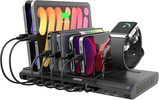 Unitek iPad Charging Station for Multiple Devices, 120W USB Charger Station Organizer with QC 3.0 & PD 60W/18W, 10 Port Fast Charging Dock for iPhone, Kindle, Tablet, Laptop and More